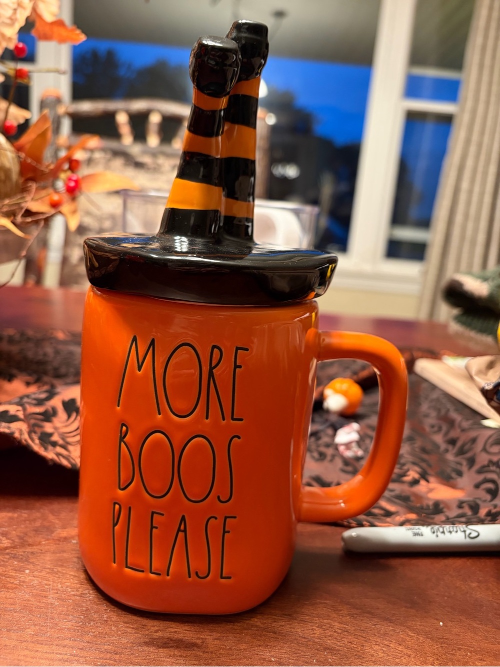 𝅺RAE Dunn Halloween Mug.  More Boos Please with topper. New